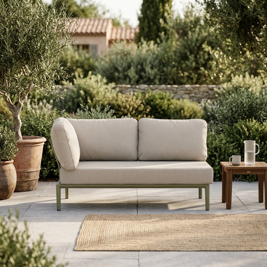 outdoor sofa, Patio furniture, Beige cushions, Gartenmöbel, Kaffeetisch
