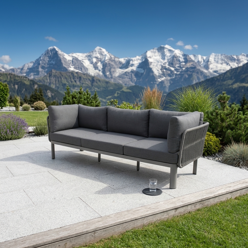 Gartensofa, Couch, Rattan, Grau, Outdoor