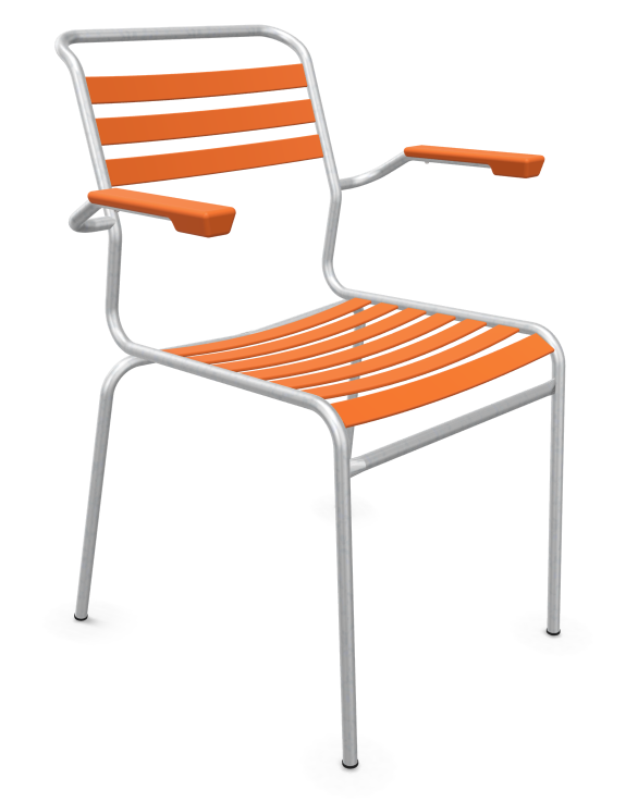 stuhl, armstuhl, metallrahmen, orange schlitze, outdoor-stuhl