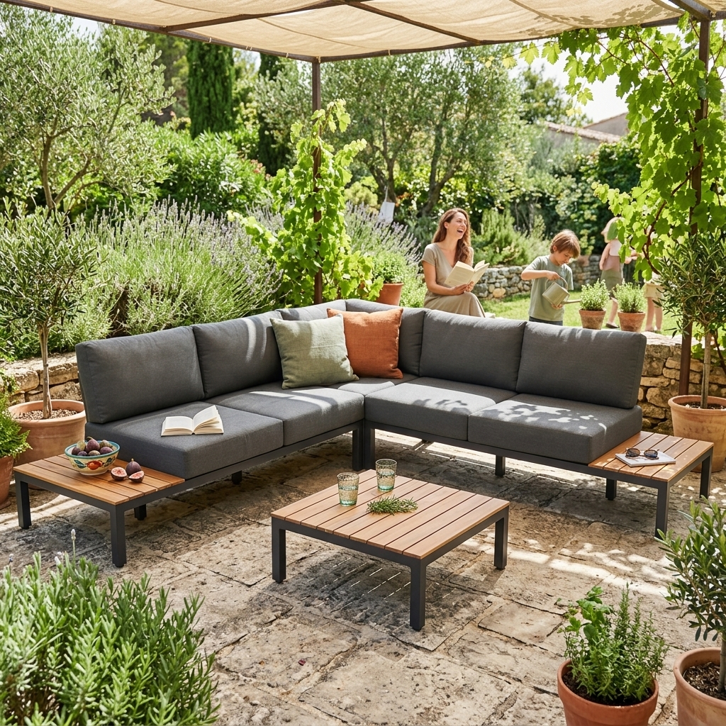 outdoor-sofa, sectional, patio-set, cushioned, coffee-table