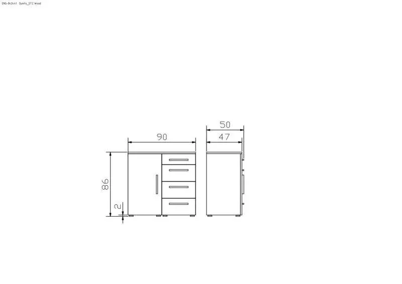 Hasena Kommode QUNITO - 90 cm -  Anthracit / Nussbaum, geölt