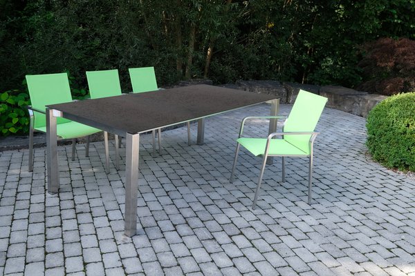 Gartentisch, Esstisch, Metallgestell, Grün, Stühle, Sitzgruppe, Outdoor, Wetterbeständig, Kunststoffsitzfläche, Gartenmöbel