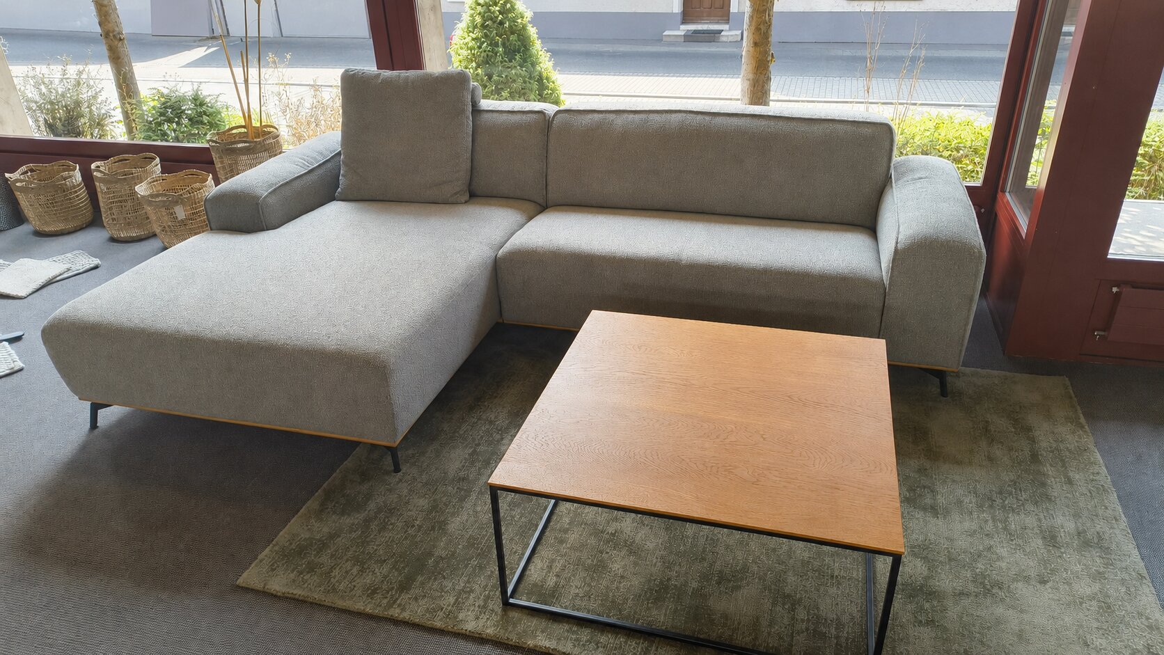 sofa, sektionales sofa, grau, stoff, couchtisch