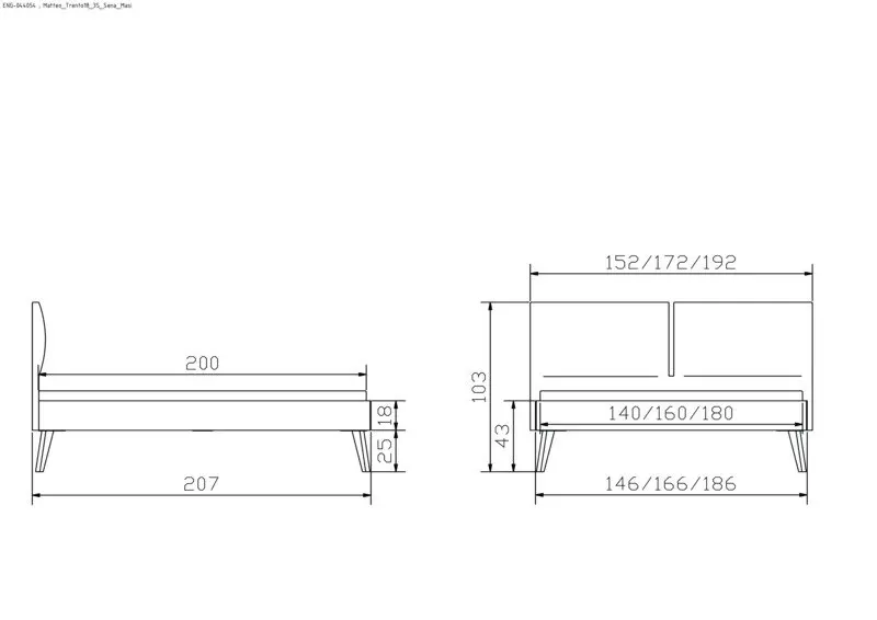 Hasena Massivholzbett MATTEO - 140x200 cm Fuss: 25 - Wildbuche natur, geölt