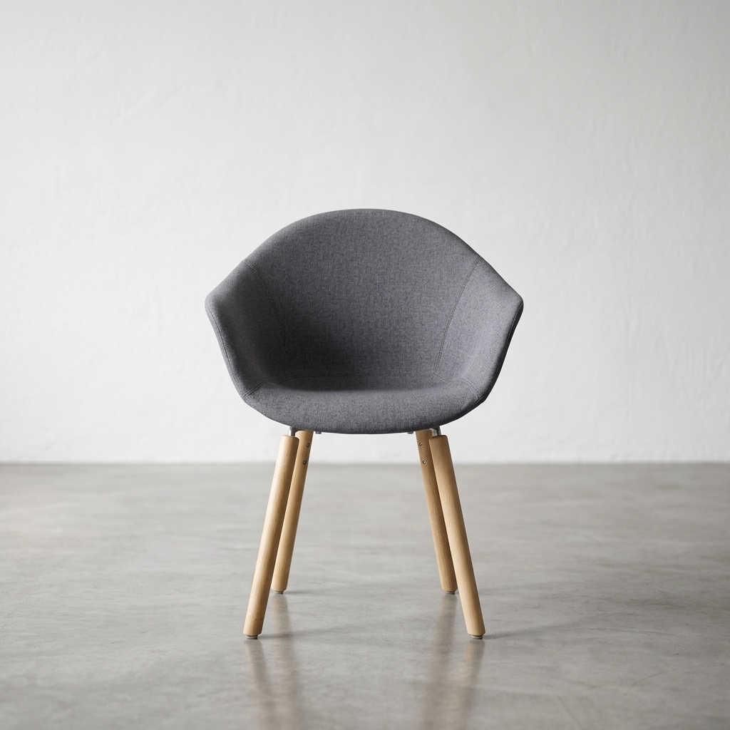 Stuhl, Sessel, Grau, Holzbeine, Mid-Century-Stil