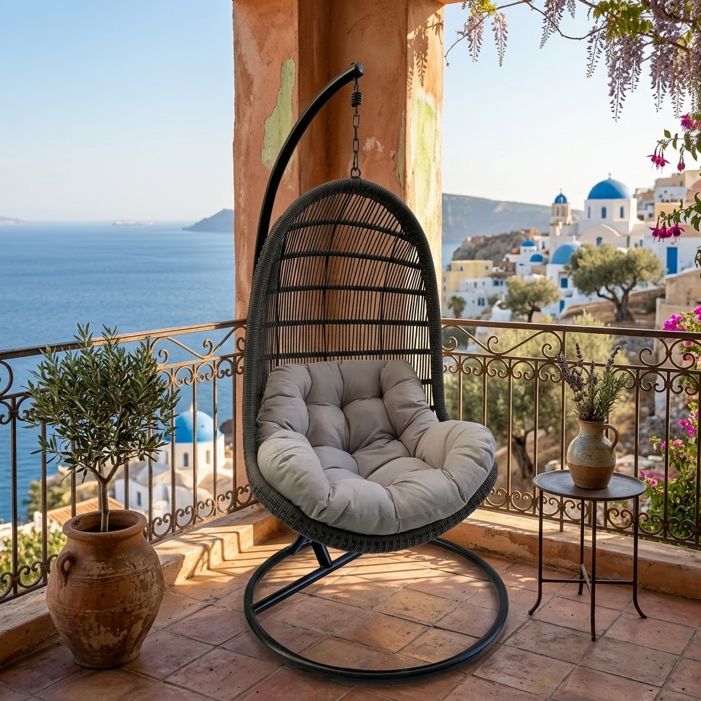 Sessel, Schaukelstuhl, Gartenmöbel, Kugelform, Kissen