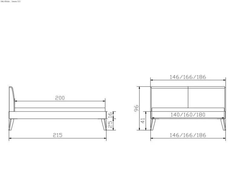 Hasena Massivholzbett SIMONE - 140x200 cm Fuss: 25 - Eiche bianco, geölt