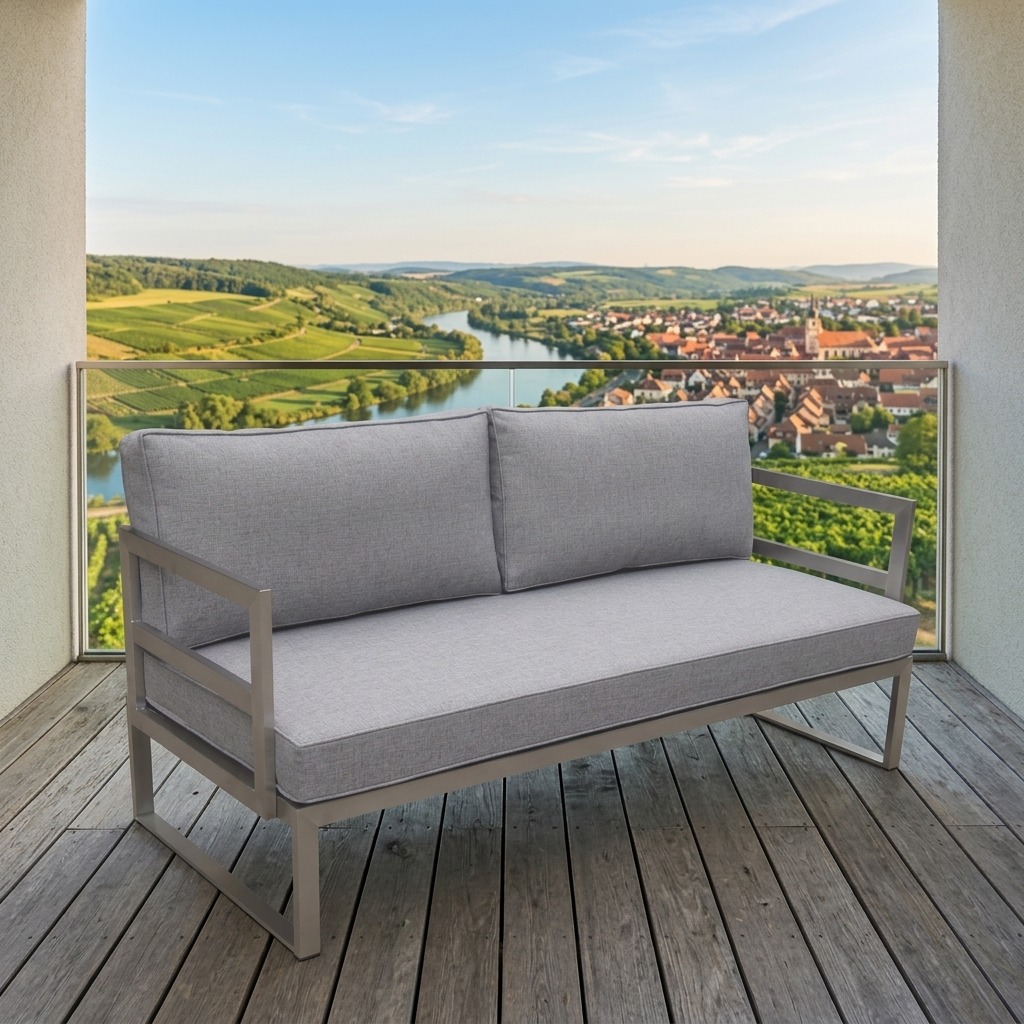 Gartenbank, Sofa, Metallrahmen, Grau, Balkonmöbel