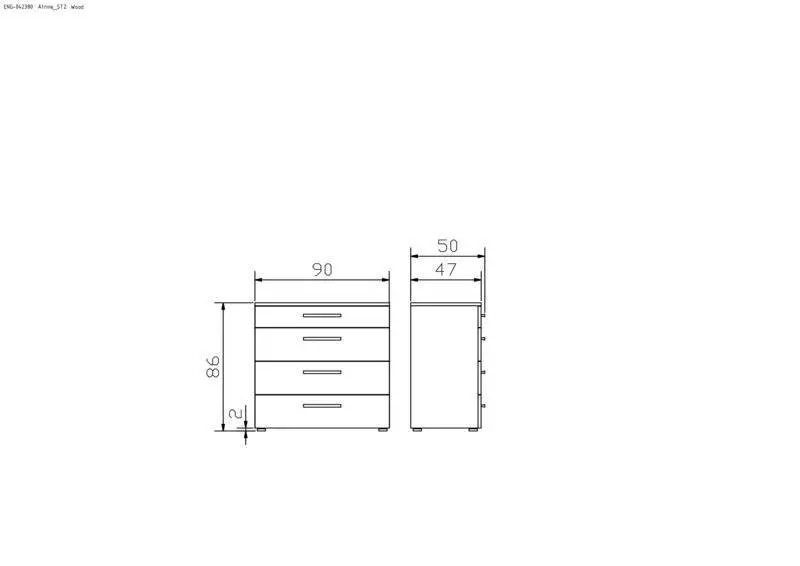 Hasena Kommode ATRINE - 90 cm -  Anthracit / Kernbuche natur, geölt