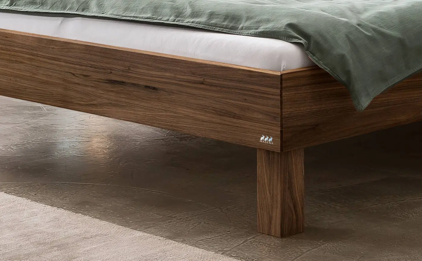 Hasena Massivholzbett RICARDO - 160x200 cm Fuss: 20 - Nussbaum, geölt