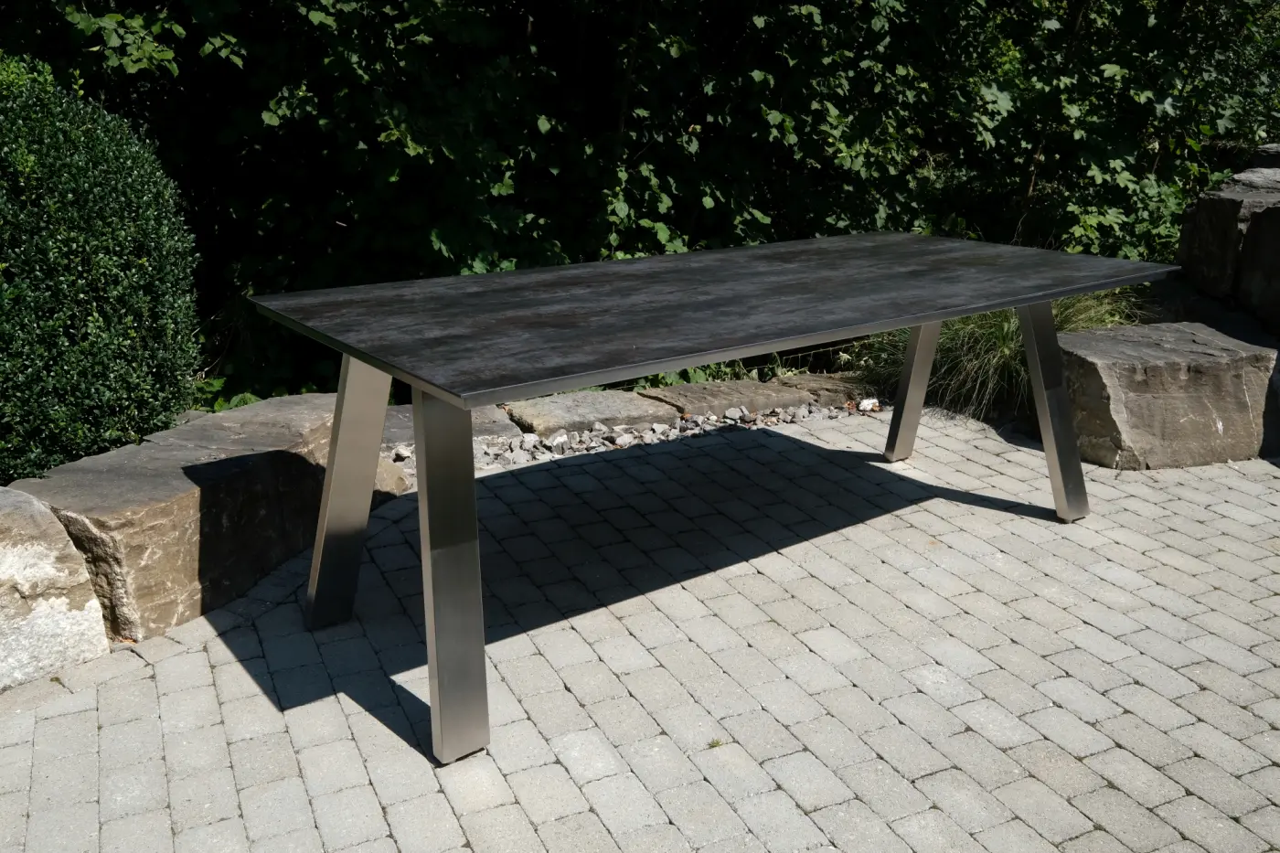 Gartentisch Monaco, Edelstahl A-Form, 210x100 cm, Keramik... Gartentisch Monaco, Edelstahl A-Form, 210x100 cm, Keramik...