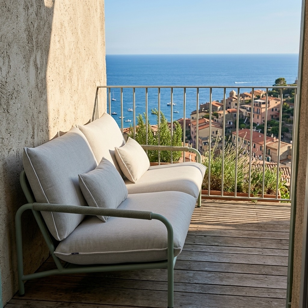 Sofa, Outdoor, Balkon, Kissen, Meerblick