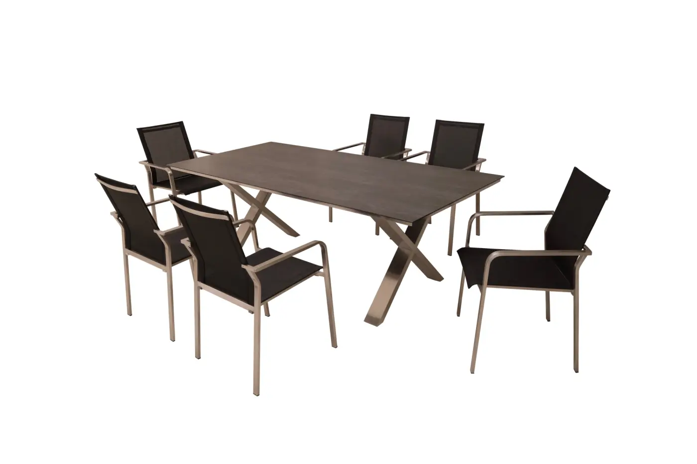 Gartentisch Monaco, Edelstahl X-Form, 210x100 cm Keramikp... Gartentisch Monaco, Edelstahl X-Form, 210x100 cm Keramikp...