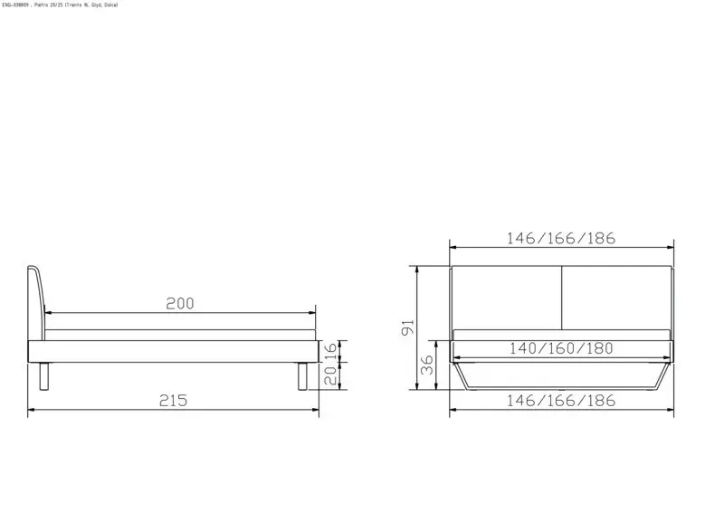 Hasena Massivholzbett PIETRO - 140x200 cm Fuss: 20 - Kernbuche natur, geölt