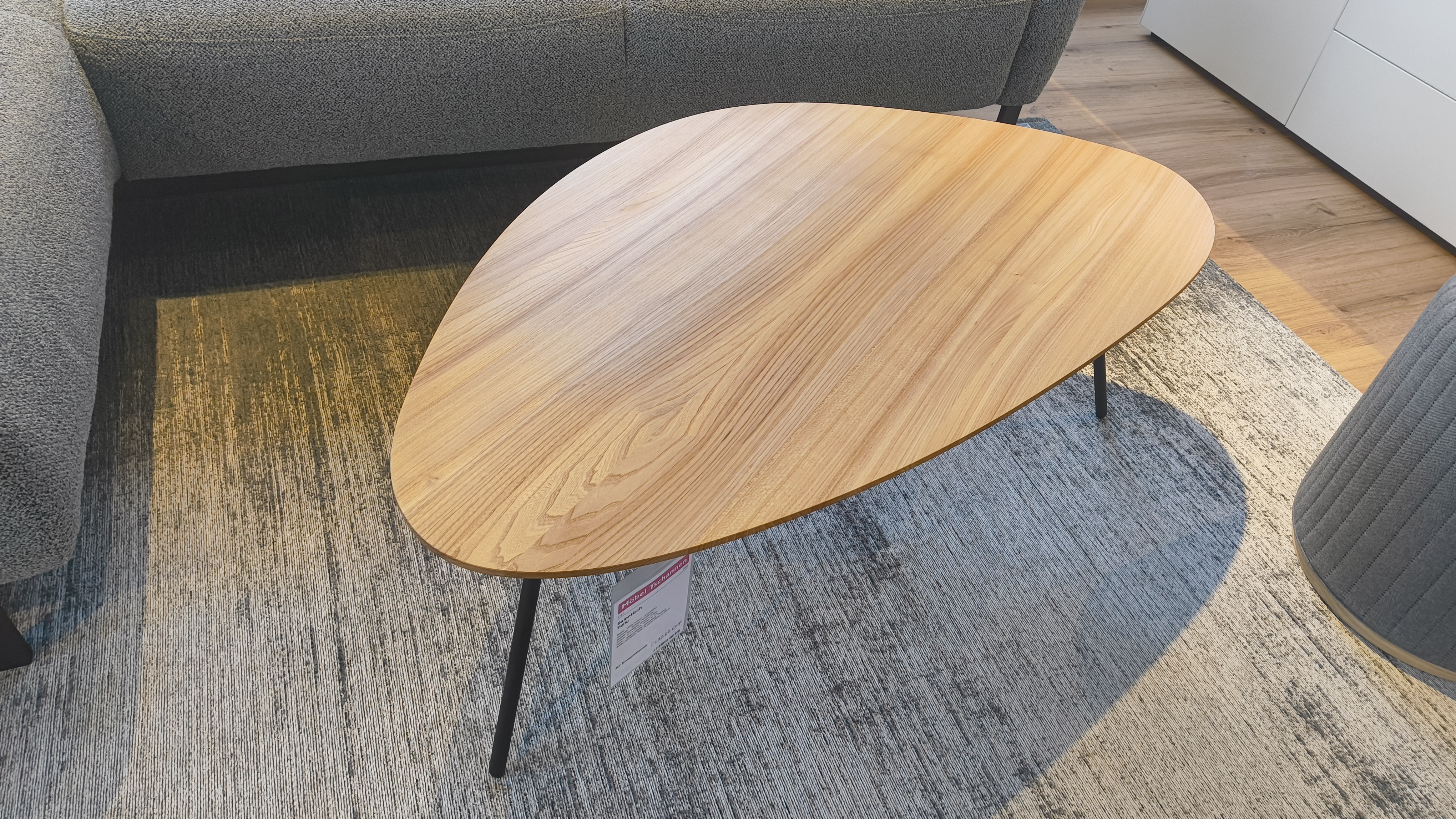 couchtisch, Holzoptik, oval, Beine Holz, Tischplatte