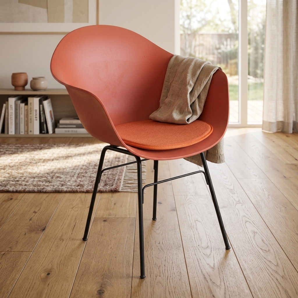 Stuhl, Sessel, orange, Stoff, Metallbeine