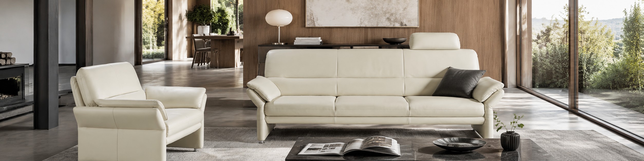 sofa, Sofa, beige, Leder, Wohnzimmer