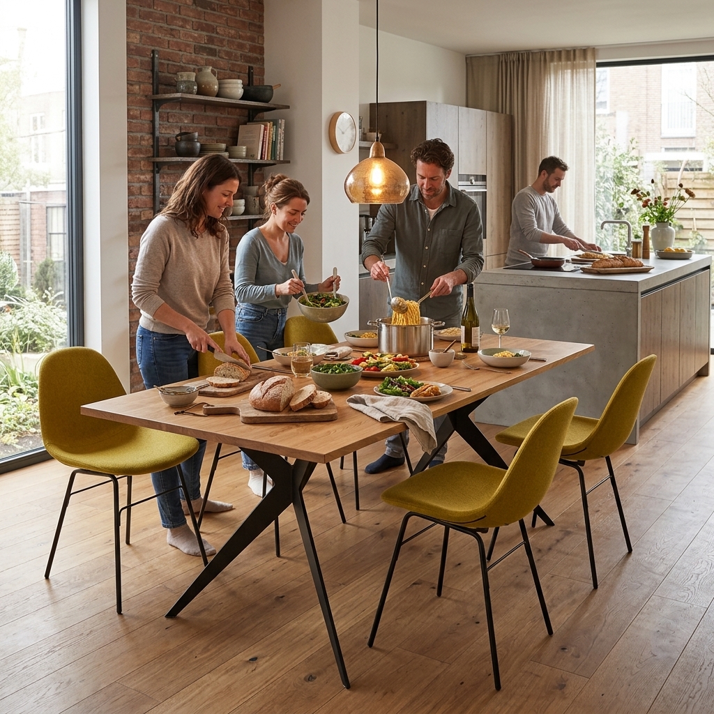 Esstisch, Holztisch, Gelbe Stühle, Küche, Gedeckter Tisch