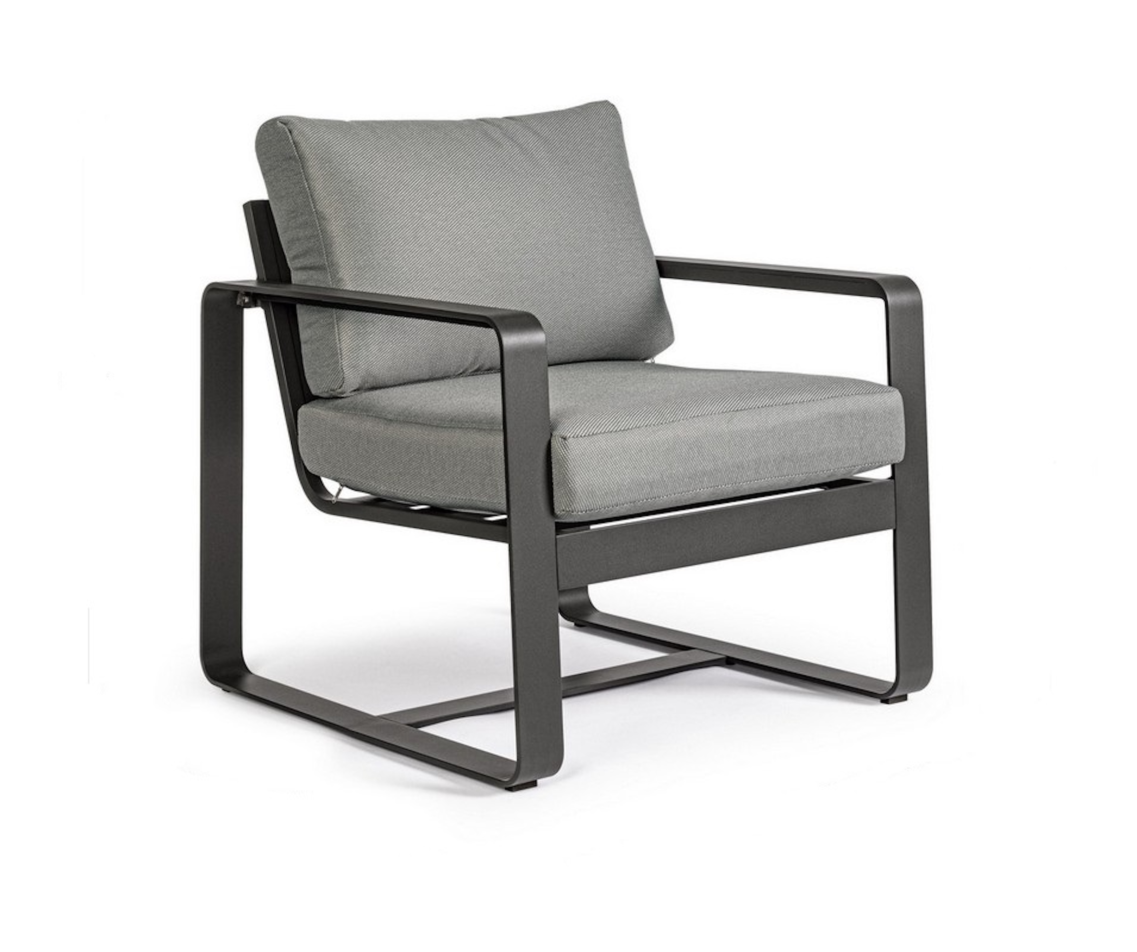 Sessel, Gartenstuhl, Metallrahmen, Grau Stoff, Polsterung