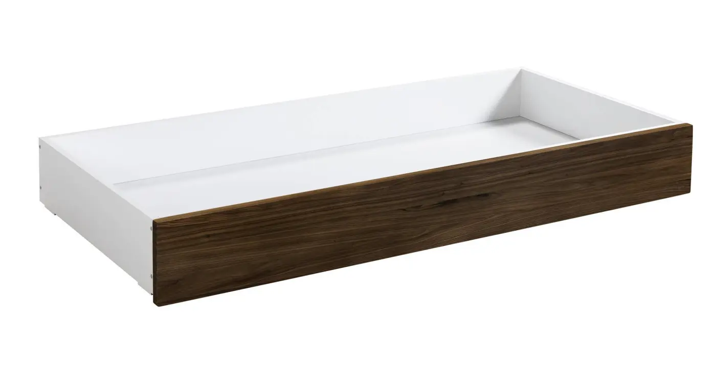 Hasena Bettschublade/Bettkasten rollbar ROLL-BOX - 137 cm Fuss: 20 - Schublade: Weiss / Front: Nussbaum, geölt