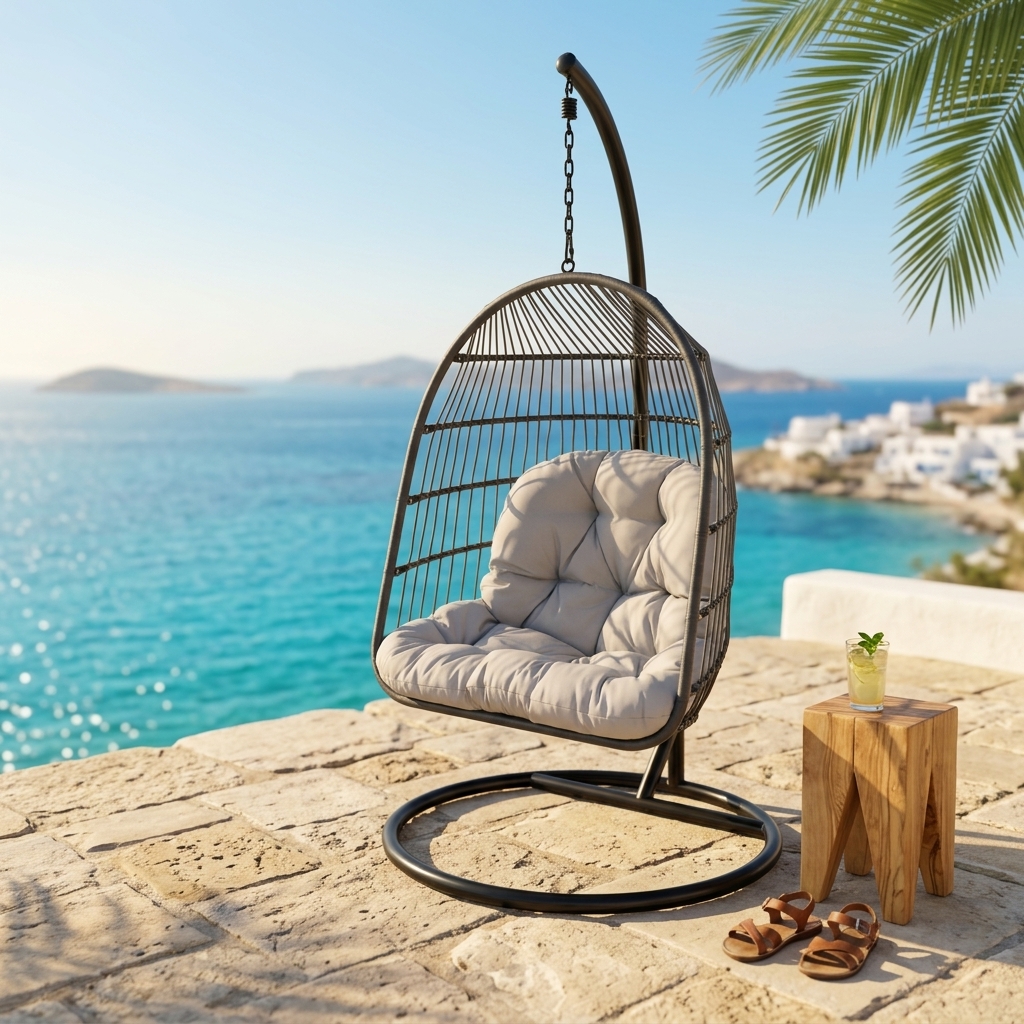 hängesessel, korbstuhl, sitzmöbel, gartenmöbel, poolside