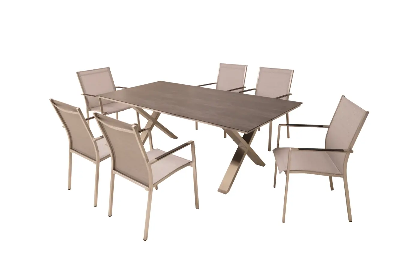 Gartentisch Monaco, Edelstahl X-Form, 210x100 cm Keramikp... Gartentisch Monaco, Edelstahl X-Form, 210x100 cm Keramikp...