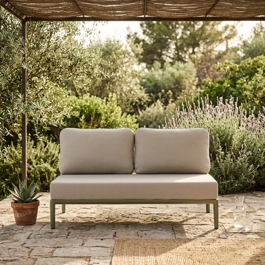 Sofa, Gartenmöbel, Zweisitzer, Beige, Kissen