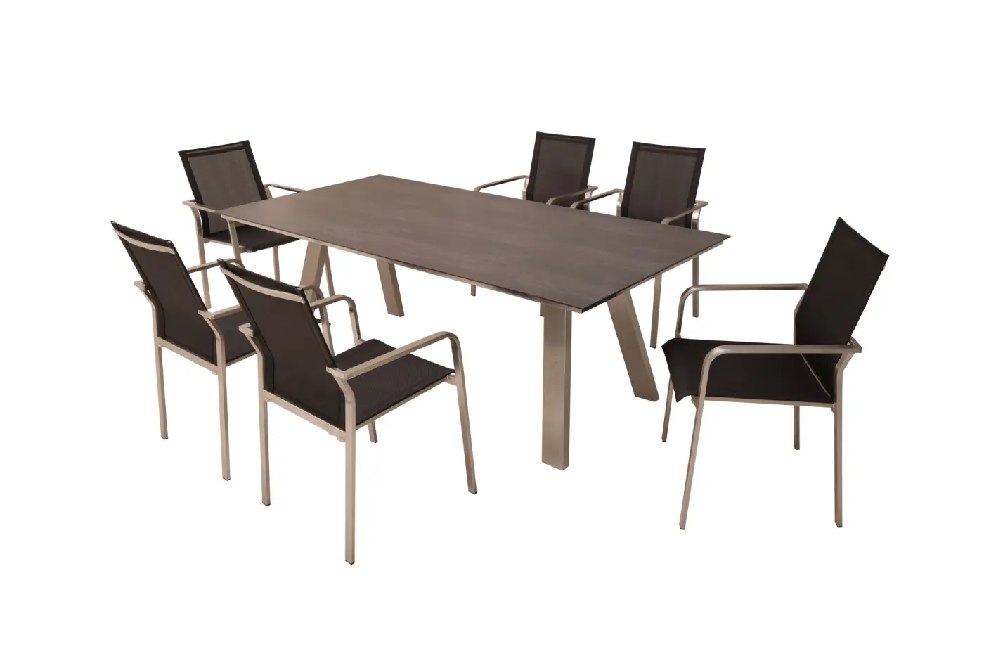 Gartentisch Monaco, Edelstahl A-Form, 210x100 cm Keramikp... Gartentisch Monaco, Edelstahl A-Form, 210x100 cm Keramikp...