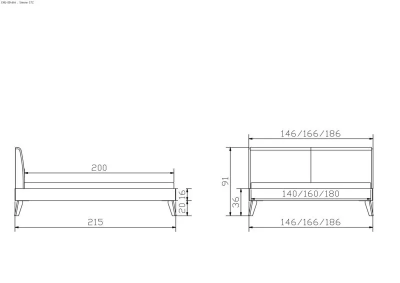 Hasena Massivholzbett SIMONE - 160x200 cm Fuss: 20 - Buche weiss deckend, lackiert