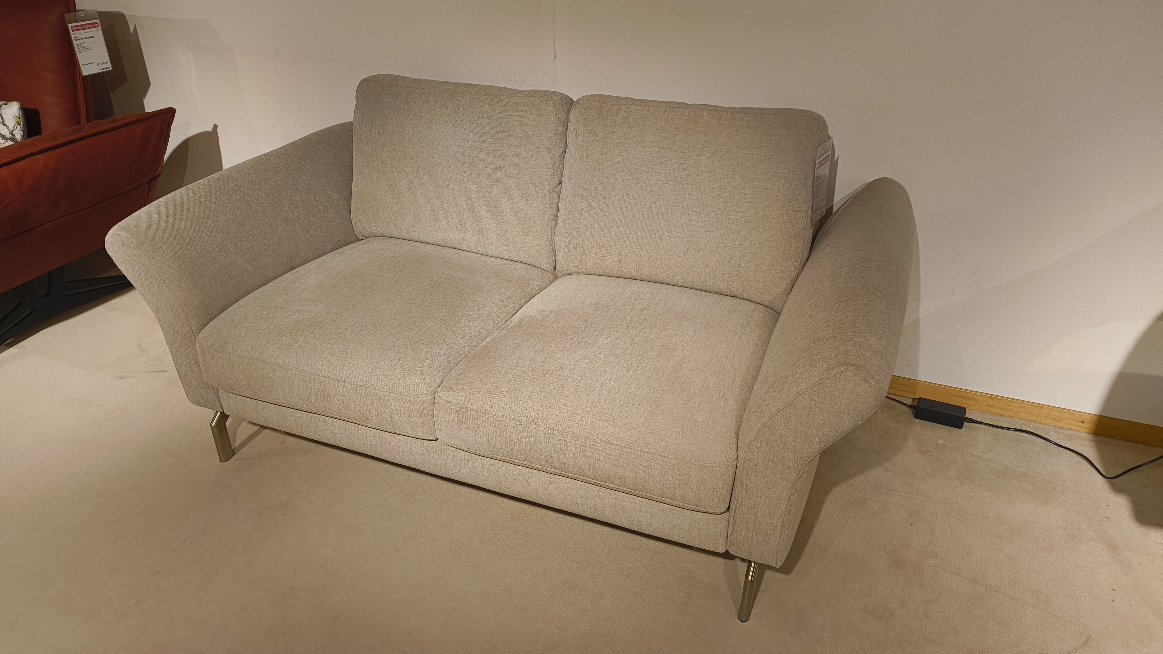 Sofa, Beige, Zweisitzer, Stoffbezug, Metallbeine