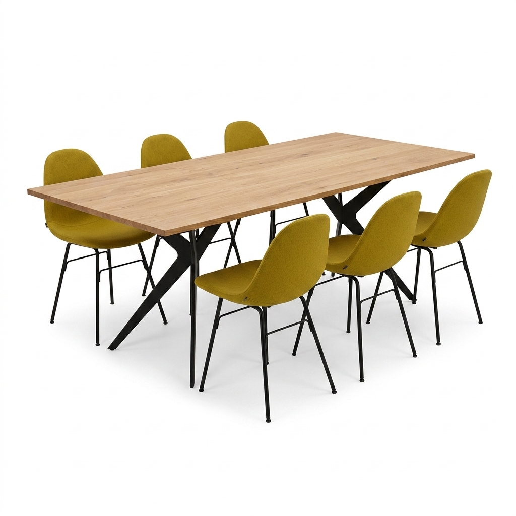 Esstisch, Holztisch, Eichenoptik, Metallgestell, Stühle-Set