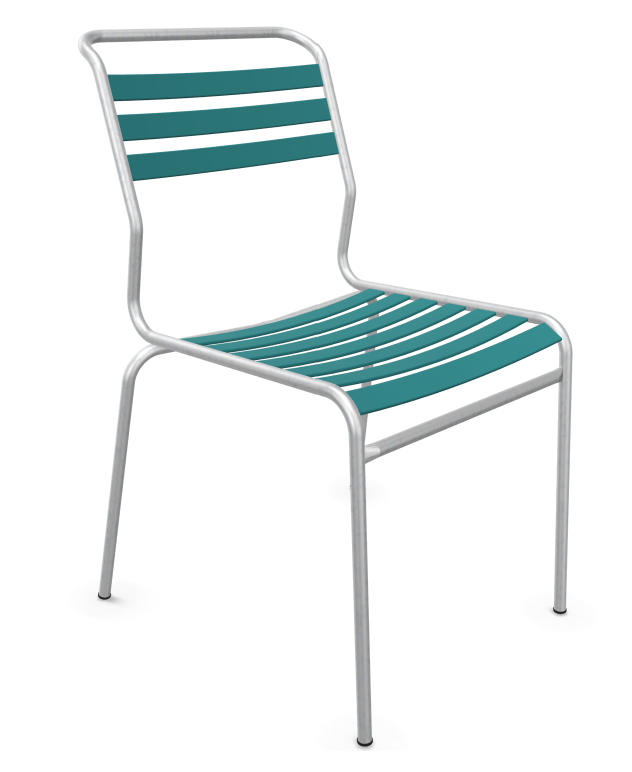Stuhl, Metallrahmen, Kunststoffstreifen, Türkis, Schlicht