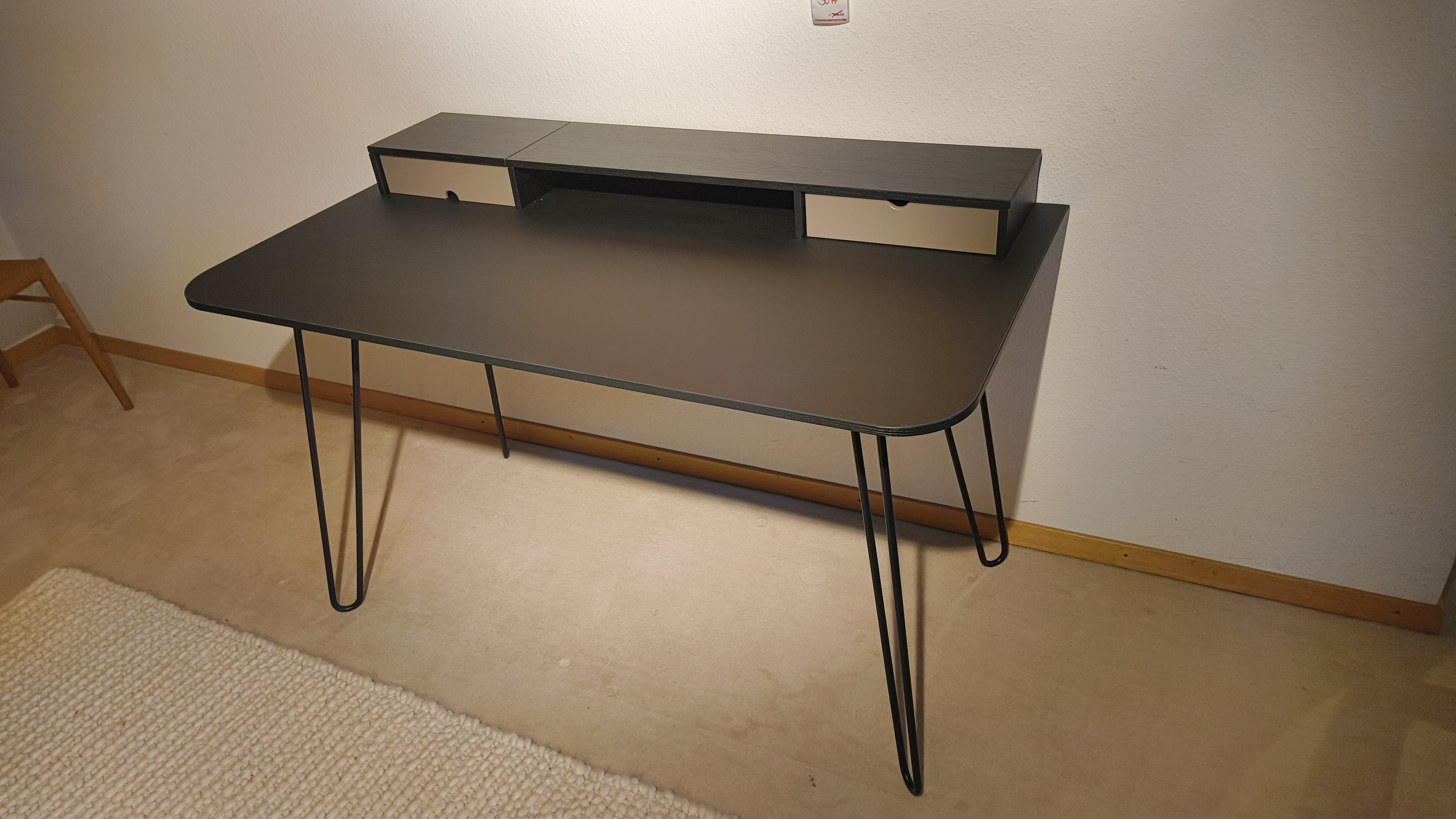 Schreibtisch, Kleiner-Schreibtisch, Matt Schwarz, Holzoptik, Schubladen