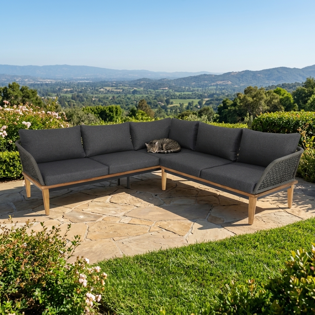 Gartenmöbel, Rattankorb, Sofa-Ecke, Sofakissen, Katze