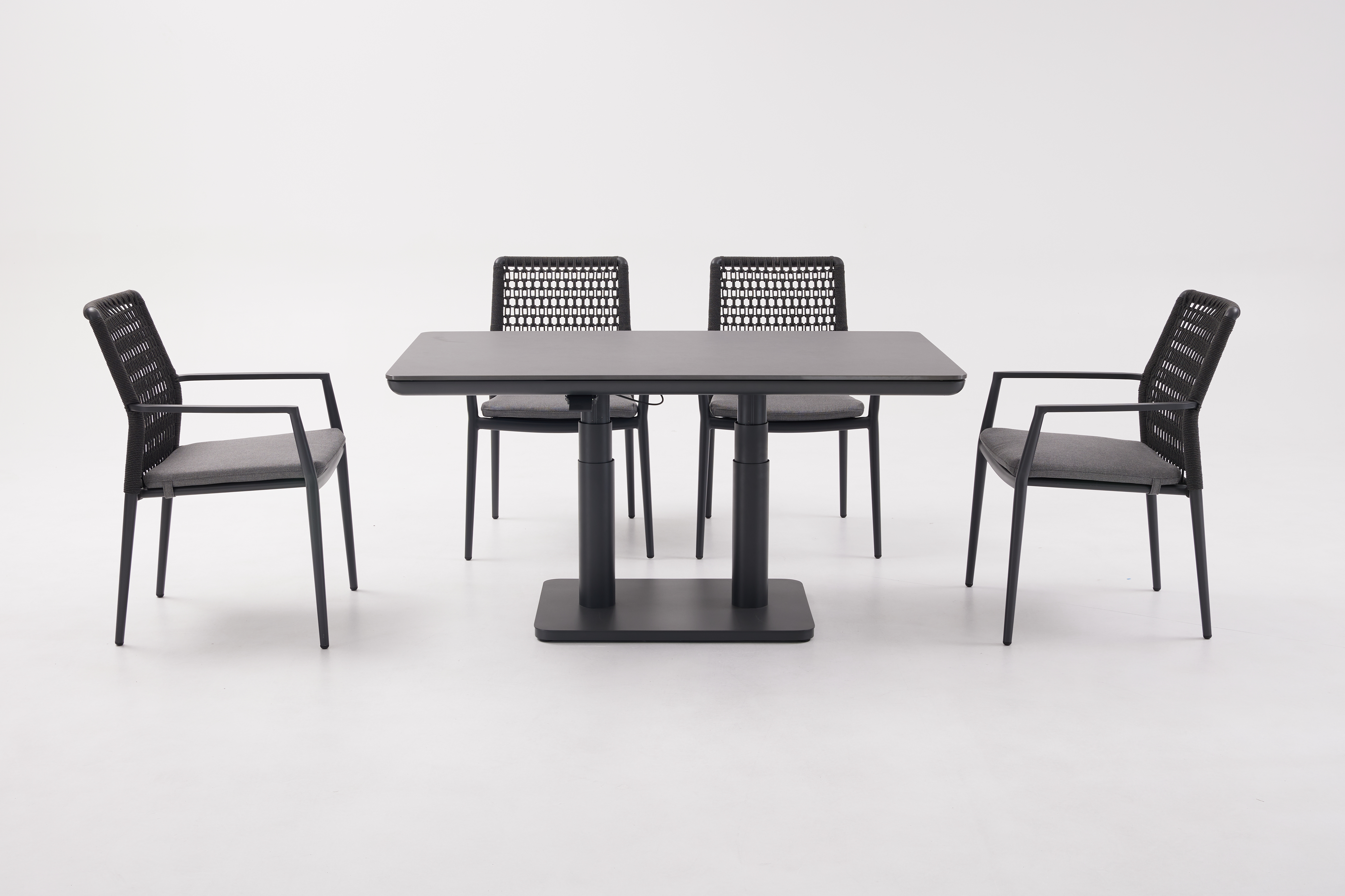 Gartenstuhl-Set, Esstisch, Rattan-Optik, Metallgestell, grau