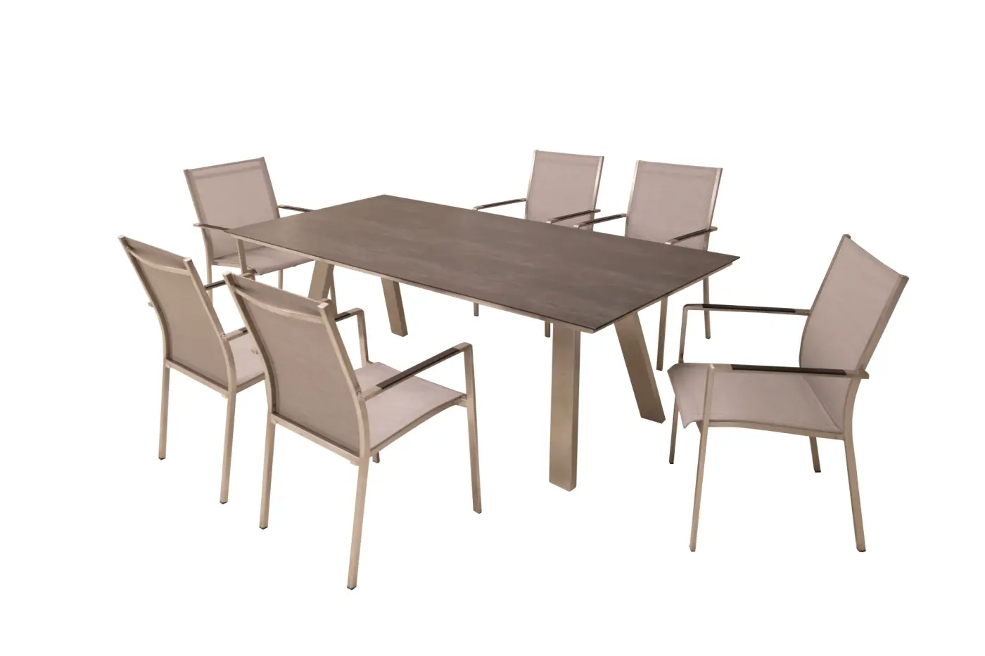 Gartentisch Monaco, Edelstahl A-Form, 210x100 cm Keramikp... Gartentisch Monaco, Edelstahl A-Form, 210x100 cm Keramikp...