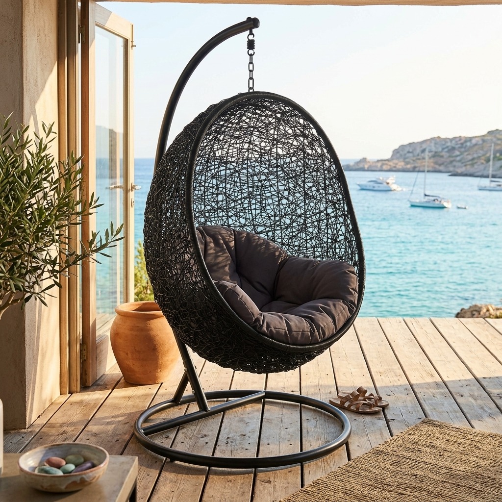 Gartenstuhl, Schaukelstuhl, Hangstuhl, Sessel aus Geflecht, Outdoor-Möbel