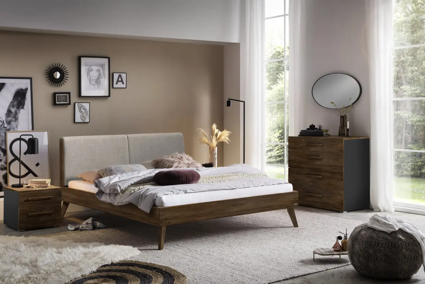 Hasena Kommode ATRINE - 90 cm -  Anthracit / Nussbaum, geölt