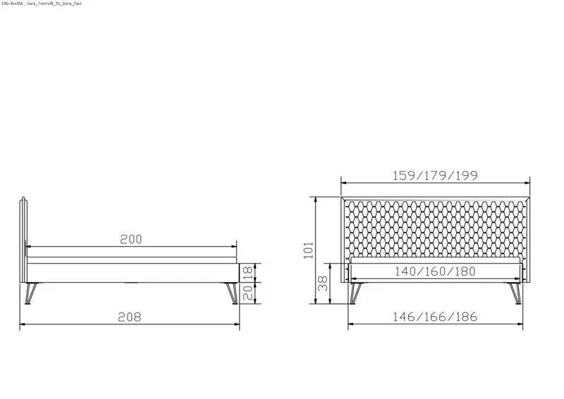 Hasena Massivholzbett SARA - 160x200 cm Fuss: 20 - Nussbaum, geölt