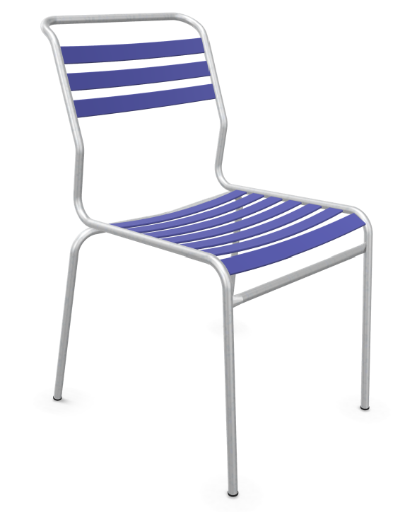 stuhl, metall, rahmen, latten, blau