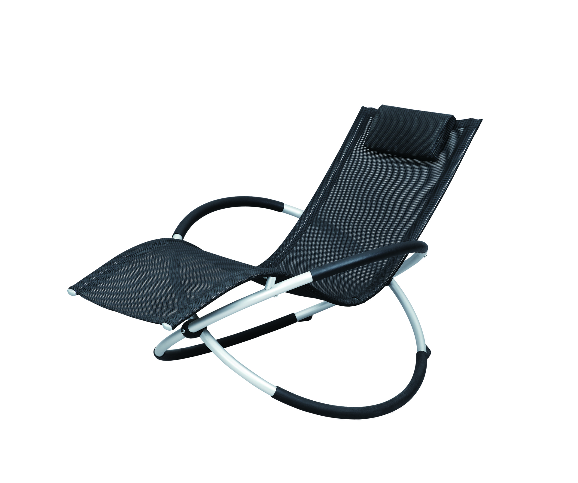Schaukelstuhl, Metallrahmen, Schwarze Netzbespannung, Lounge Chair, Kopfstütze