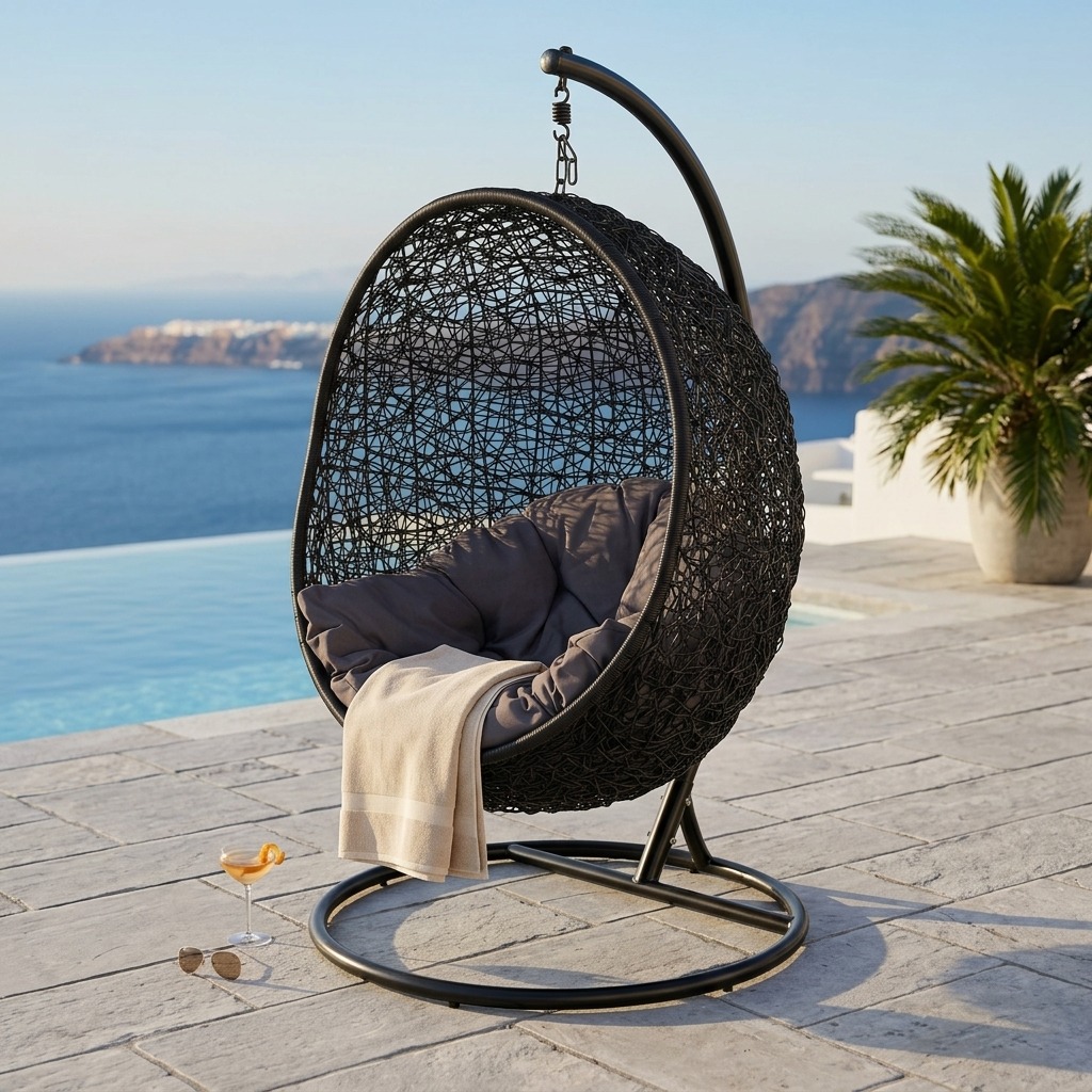 Sessel, Korbgeflecht, Hängesessel, Gartenstuhl, Stoffkissen