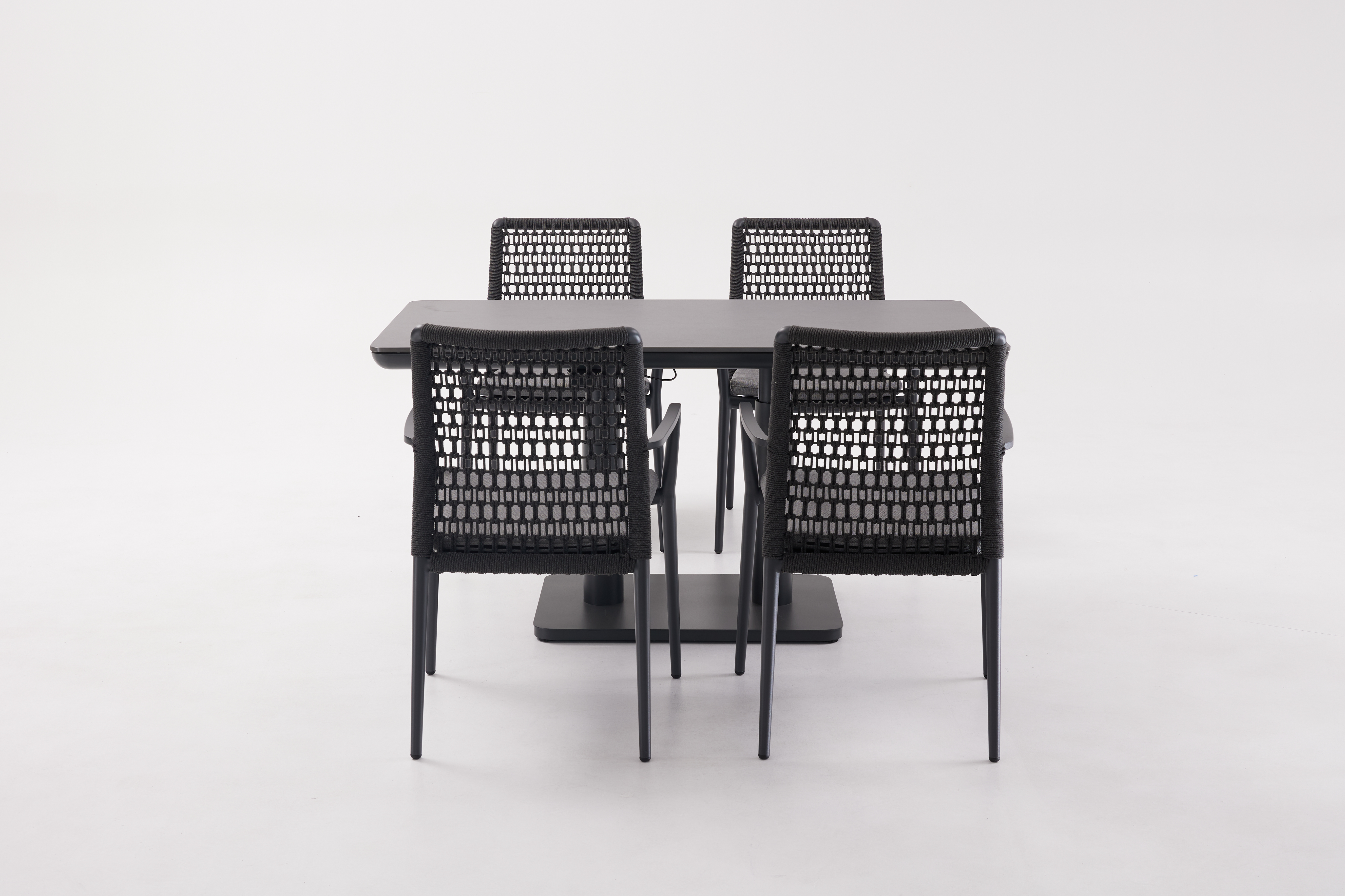 Esstischset, Tisch mit 4 Stühlen, Schwarz, Metallgestell, Sitzgruppe