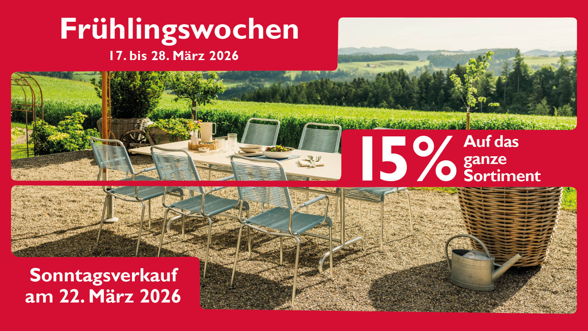 outdoor table, gartenmöbel, metall stühle, kihlgroß/ gravel ground, weinhügel landschaft