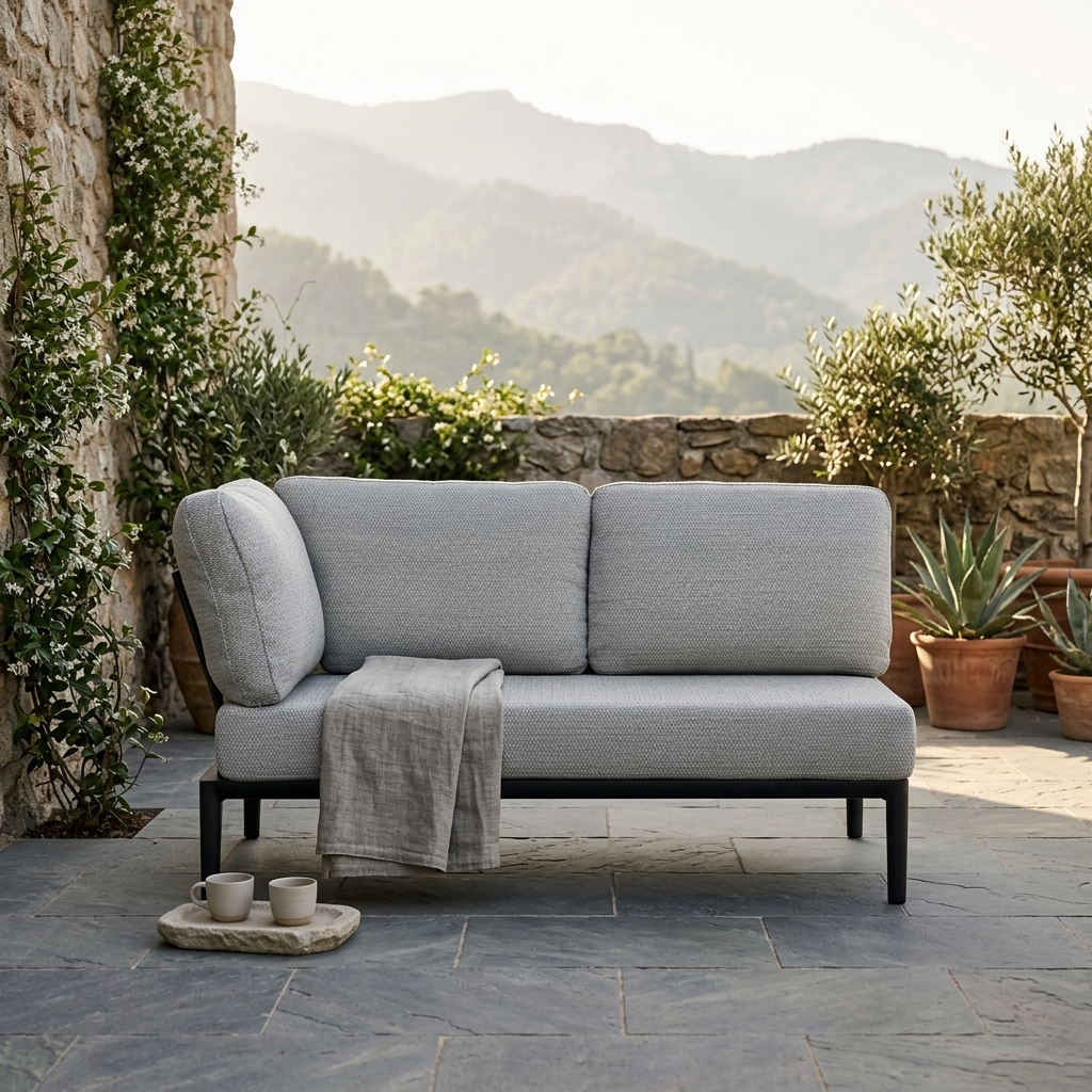 sofa, outdoor, grau, stoff, kissen?